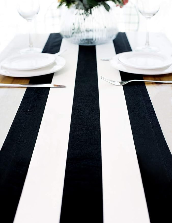 Letjolt Black and White Striped Table Runner Cotton Fabric Easter Day Dinner Table Decor Wedding ... | Amazon (US)