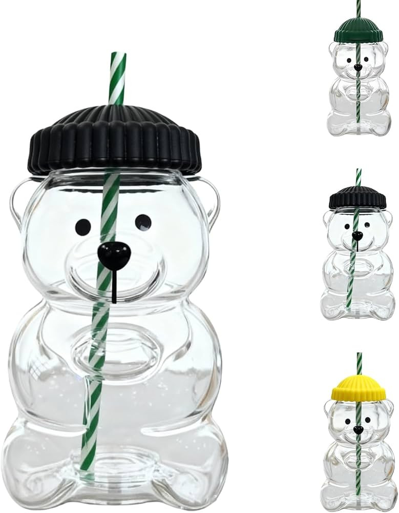 2025 New Bear Straw Cup, 20oz Bear Glass Cup with Lid and Straw, Bears Straw Cups for Juice Milk ... | Amazon (US)