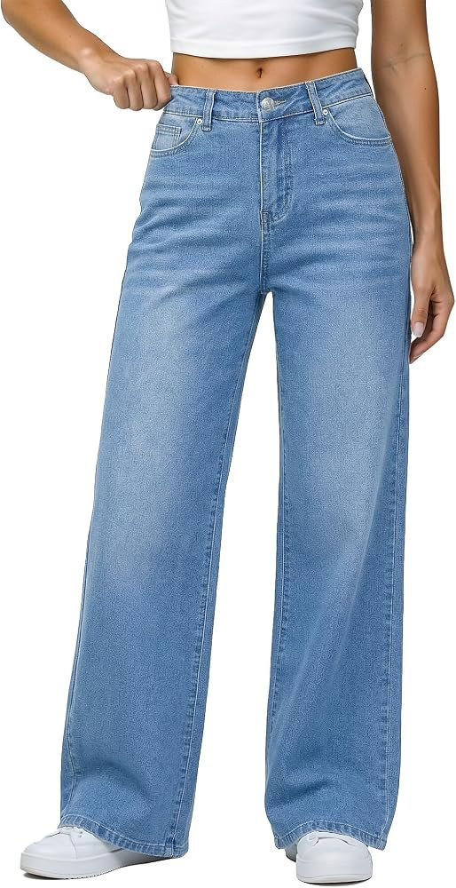 GRAPENT Wide Leg Jeans for Women Trendy High Waisted Stretchy Denim Pants 90s Baggy Jeans Trouser... | Amazon (US)