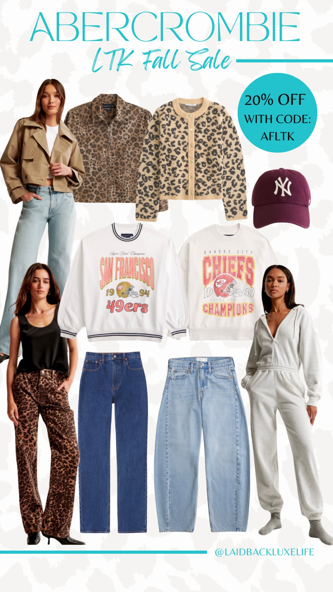 Abercrombie Sale, LTK Fall Sale 9/26-9/29, use code AFLTK for 20% off during checkout, leopard trend, leopard pants, leopard cardigan, Yankees hat, burgundy trend, cropped trench coat, sports team sweatshirts, jeans, #LaidbackLuxeLife

Follow me for more fashion finds, beauty faves, lifestyle, home decor, sales and more! So glad you’re here!! XO, Karma

#LTKFindsUnder100 #LTKSaleAlert #LTKFallSale
