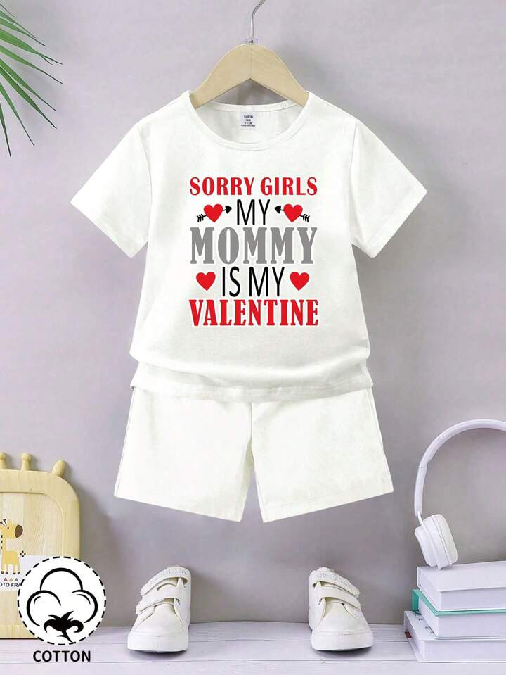 SHEIN 2pcs/Set Baby Boy Casual Sporty Letter Print Outfit, Spring/Summer | SHEIN