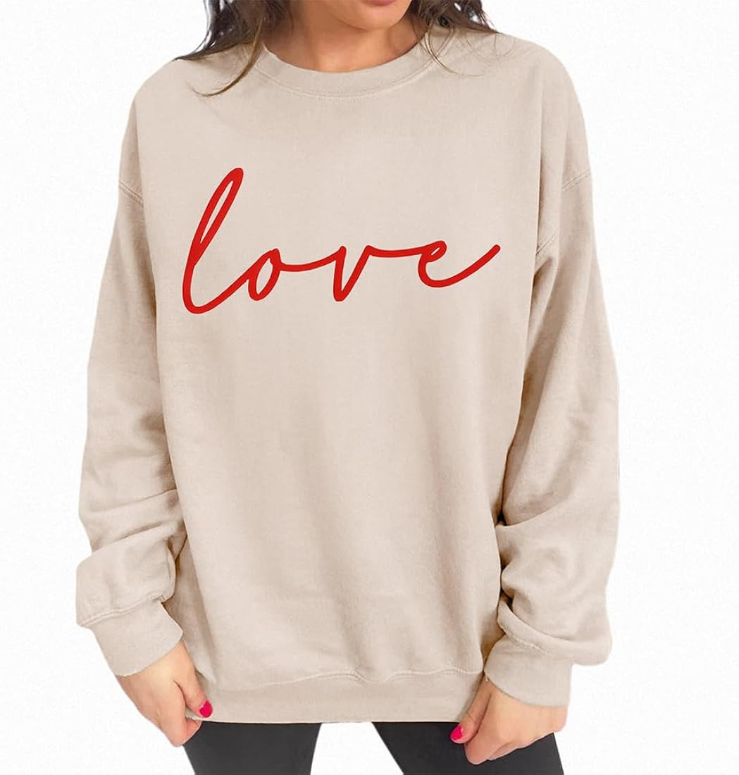 Ritatte Women Valentine's Day Sweatshirts Funny Love Letter Print Long Sleeve Shirts Crewneck Cas... | Amazon (US)