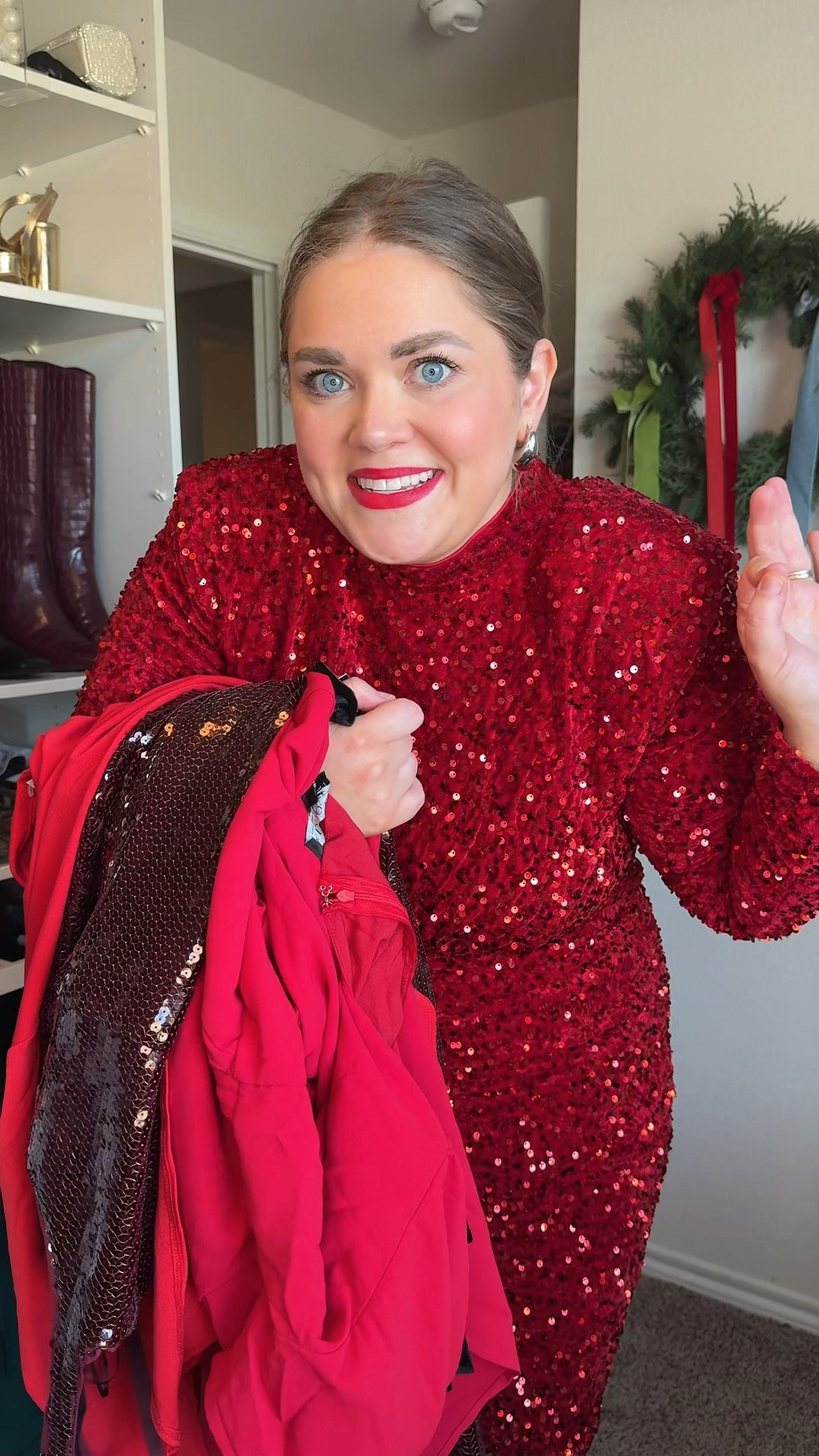 Holiday red dress outfit inspo. Wearing xl in sequin midi, xl tall in red long sleeve (but didn’t need the tall), size 18 in red sequin, and size 18 in bow detail dress  

#LTKPlusSize #LTKHoliday #LTKFindsUnder100