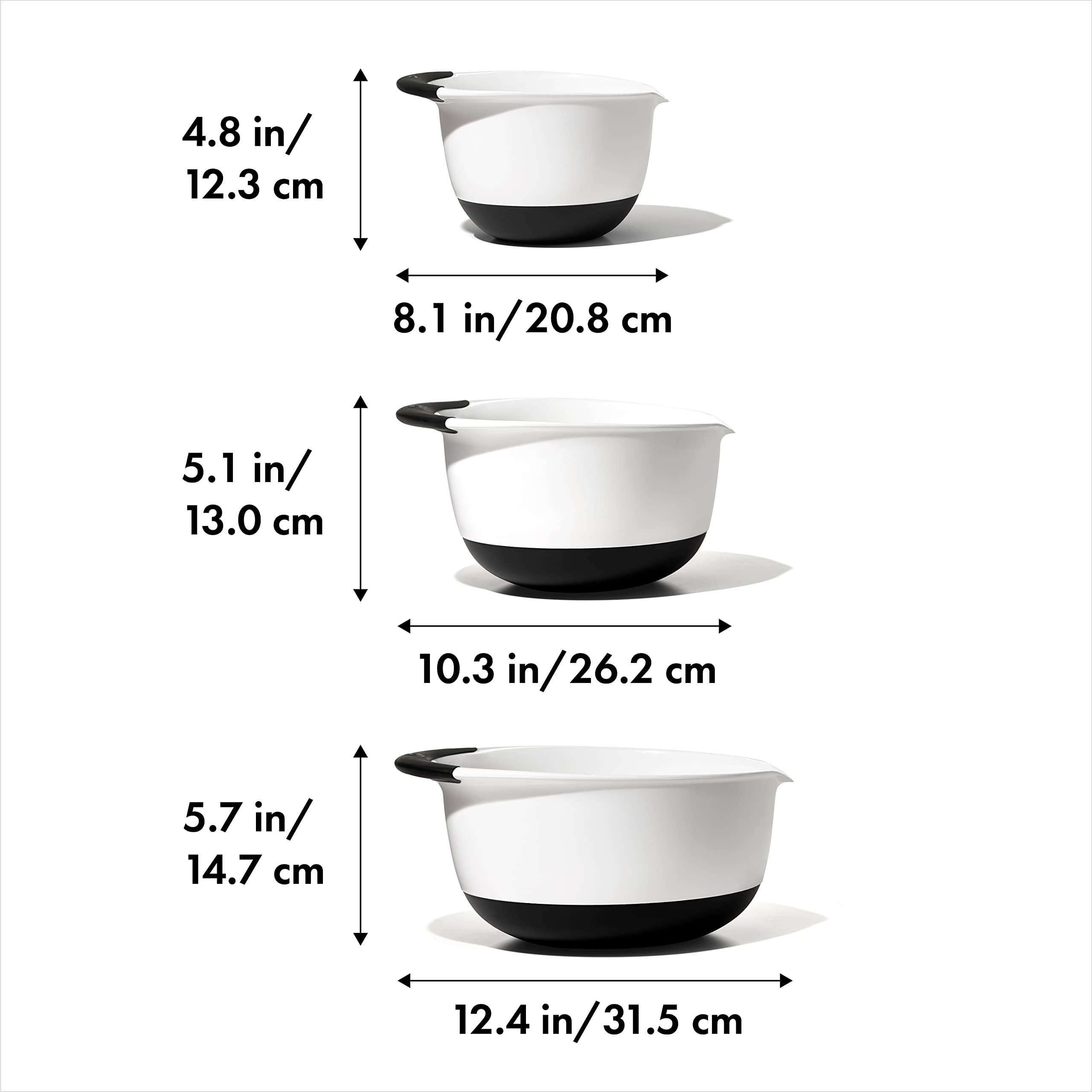 OXO Good Grips 3- Piece Plastic Mixing Bowl Set, 2500 ml,White/Black | Amazon (US)