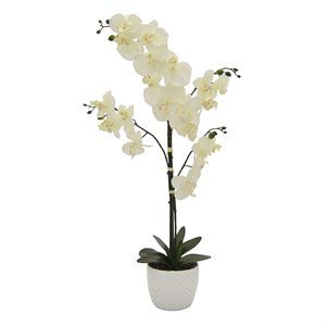 Plutus Modern Faux Orchid Porcelain Flower Pot in White | Homesquare
