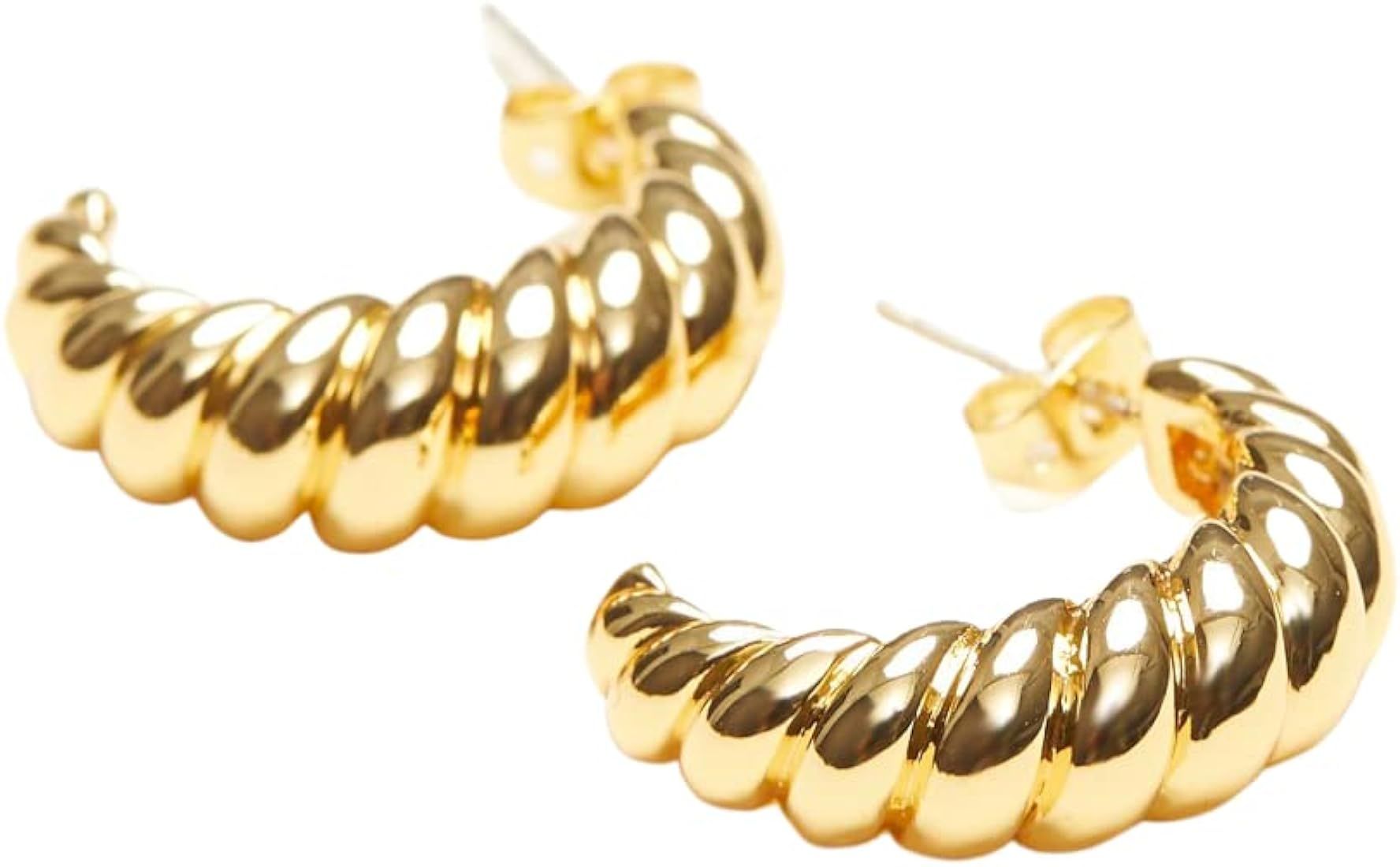 18K Gold Plated Titanium Croissant Hoop Earrings, Croissant Hoops, Hypoallergenic Titanium Posts,... | Amazon (US)