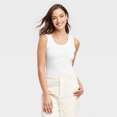 Women's Slim Fit Ribbed Shrunken Tank - Universal Thread™ White M | Target
