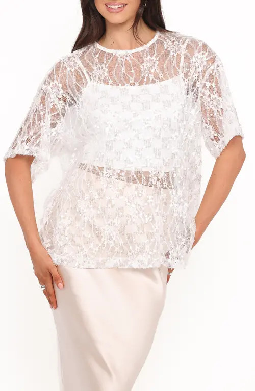 Petal & Pup Yonder Oversize Check Sequin Floral Lace Top in White at Nordstrom, Size Large | Nordstrom