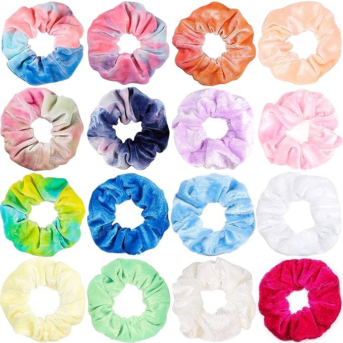 WATINC 16 Pcs Macaron Theme Hair Scrunchies Tie Dye Velvet Hair Bobbles Pastel Scrunchie Ice Crea... | Amazon (US)