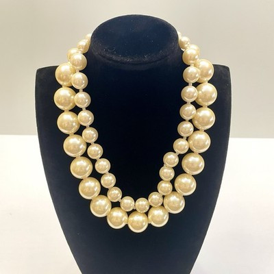 Vtg Double Strand Tiered LARGE Faux Pearl Statement Chunky Costume Necklace | eBay US