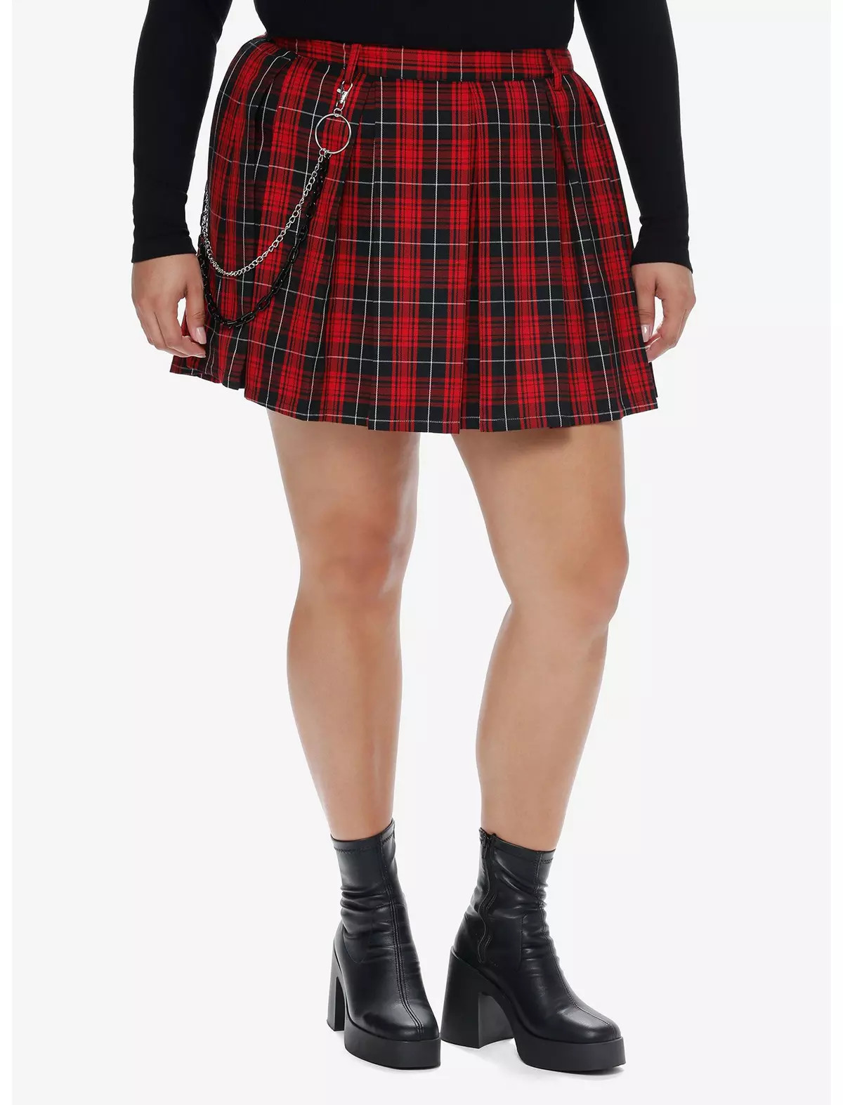Social Collision Red Plaid Side Chain Pleated Skirt Plus Size | Hot Topic