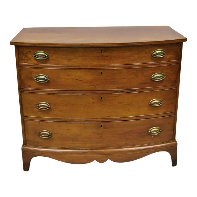 Antique 19th C. Hepplewhite Bow Front Mahogany English Chest of Drawers Dresser | Chairish