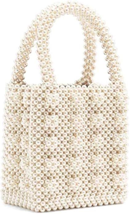 Womens Beaded Handbags Handmade Weave Crystal Pearl Tote Evening Bags | Amazon (US)