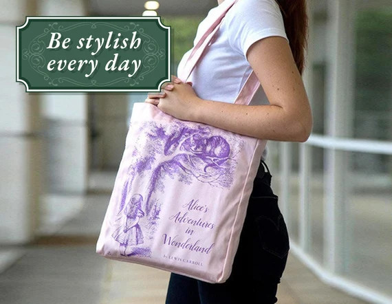 Alice in Wonderland Bag, Pink Tote Bag, Bookish Gift, Daughter Gift, Laptop Bag, Book Handbag, Ve... | Etsy (US)
