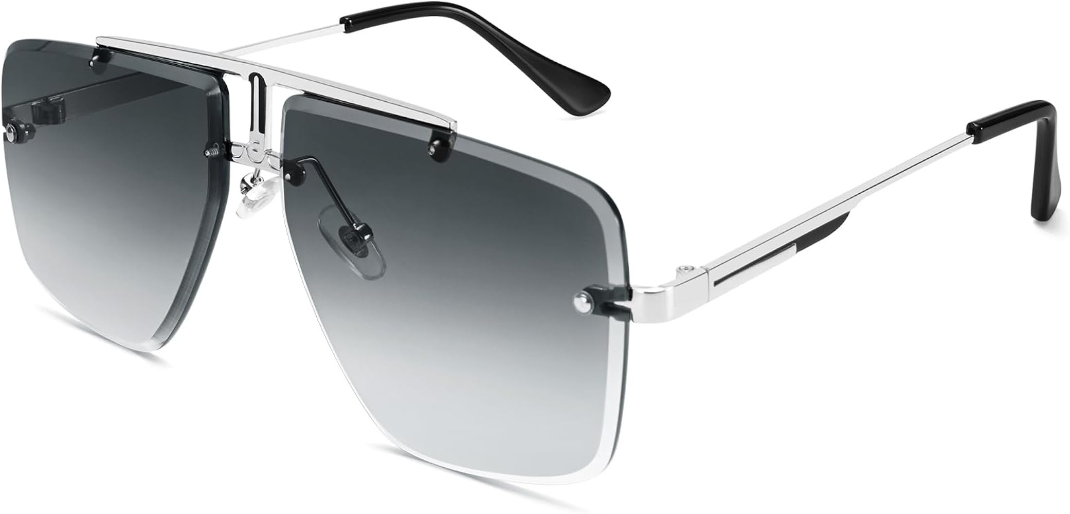 Rimless Oversized Square Sunglasses for Men Trendy Fashion Aviator Frame | Amazon (US)