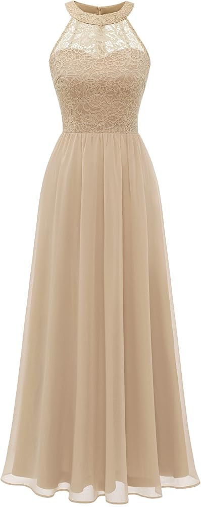 Wedtrend Women's Formal Dress, Halter Long Prom Dress Floral Lace Bridesmaid Dresses | Amazon (US)