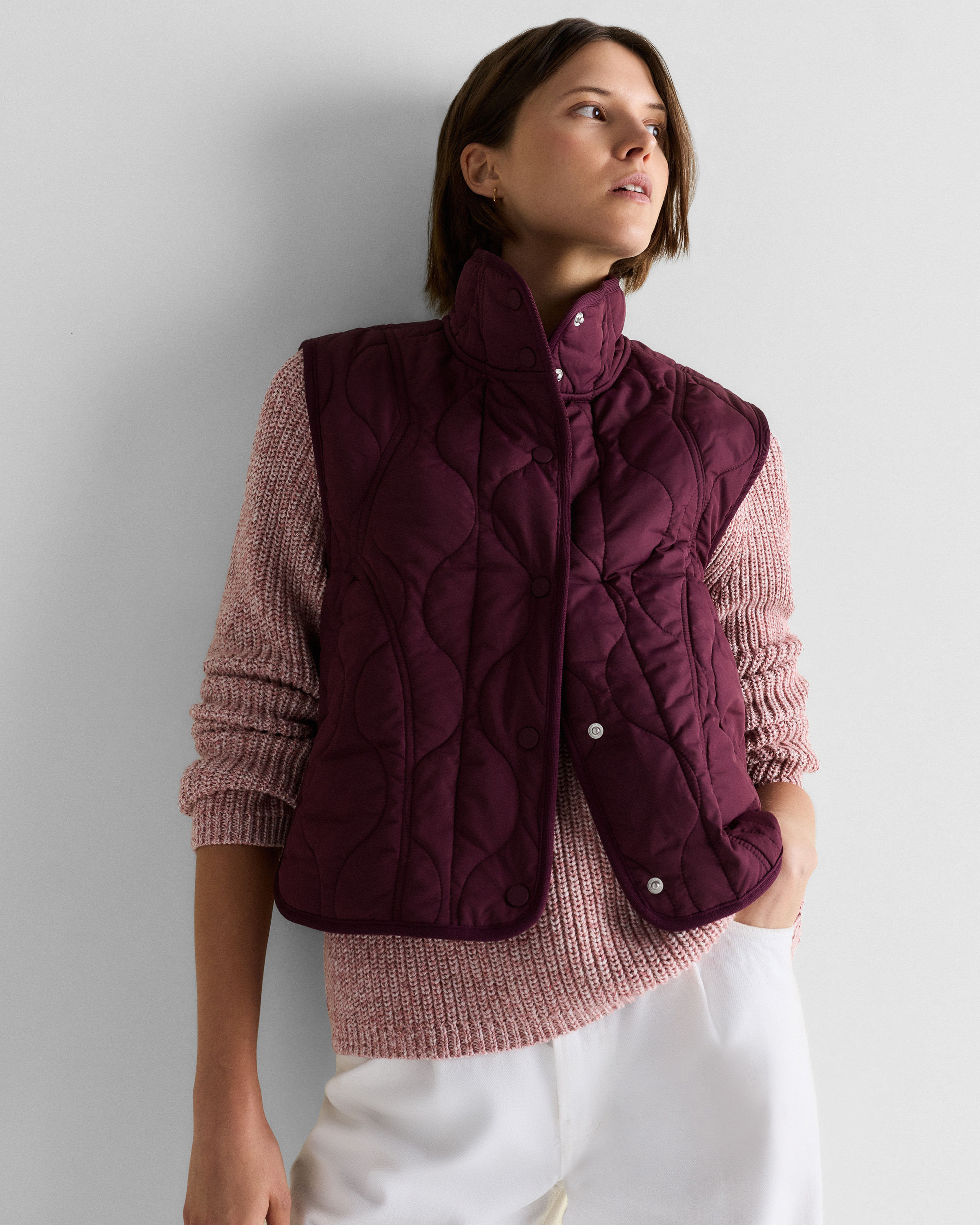 Quince | Women's Featherless Quilted Puffer Vest in Barolo Burgundy, Size XS, Recycled Polyester | Quince