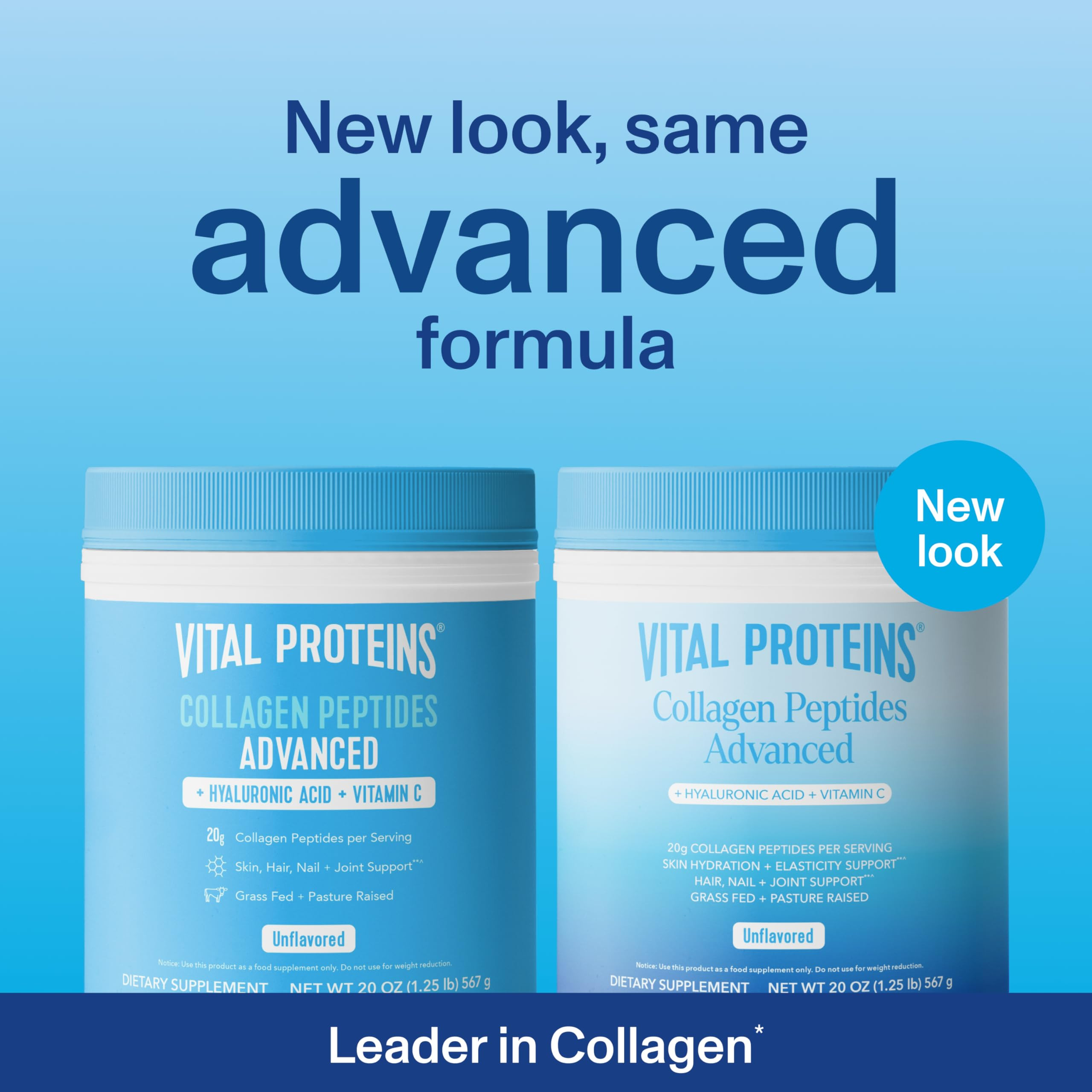 Vital Proteins Collagen Peptides Powder Advanced with Hyaluronic Acid & Vitamin C - 20oz Collagen... | Amazon (US)