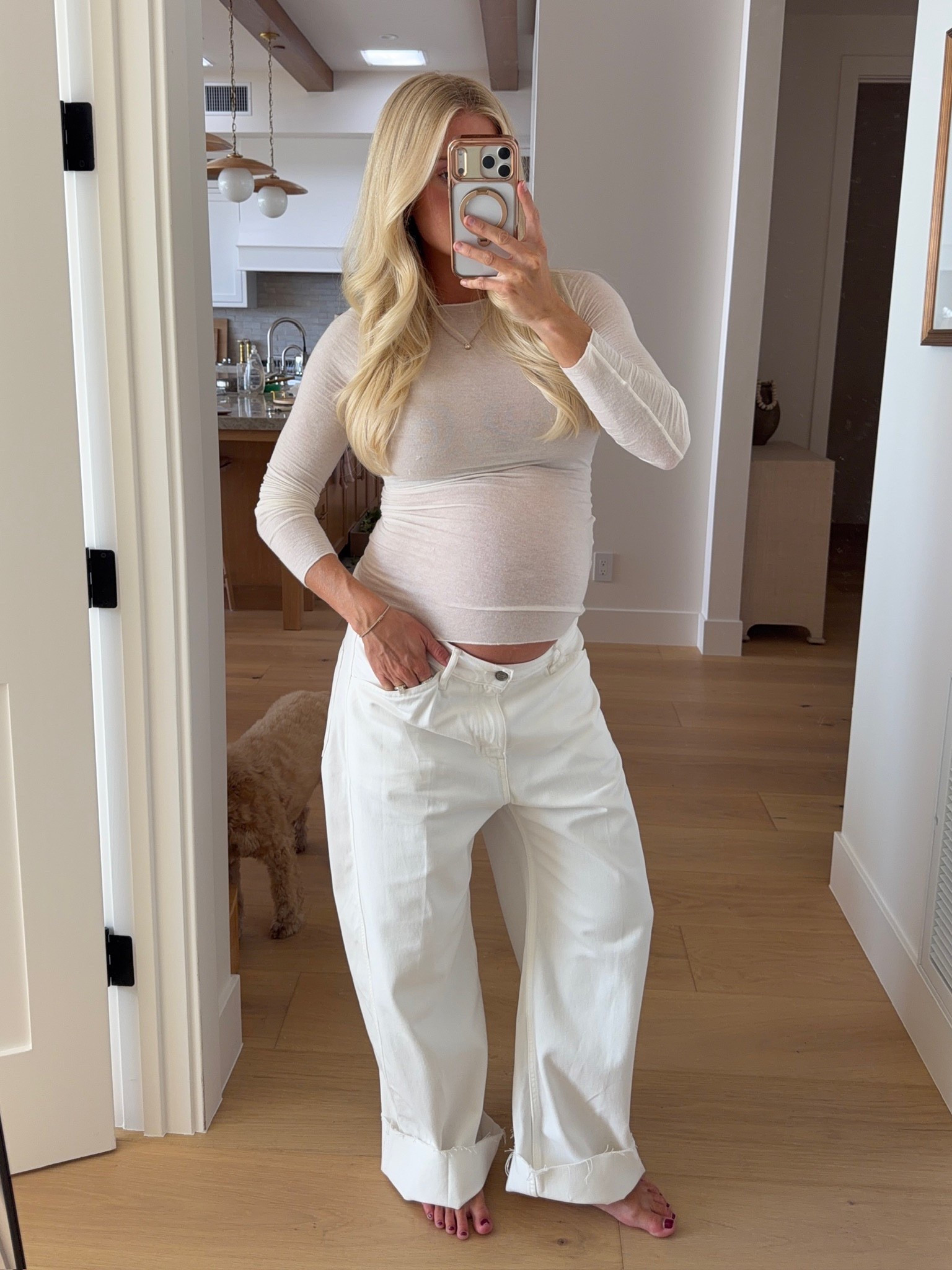 Size m in top (normally small), 32 in jeans (normally 26) - sized in both up for pregnancy, code “KPGS20!” for discount on necklace & bracelet! #kathleenpost

Spring transition outfit, spring outfits 2026, monochrome look, casual chic outfit, bump friendly, maternity look

#LTKBump #LTKSeasonal #LTKootd