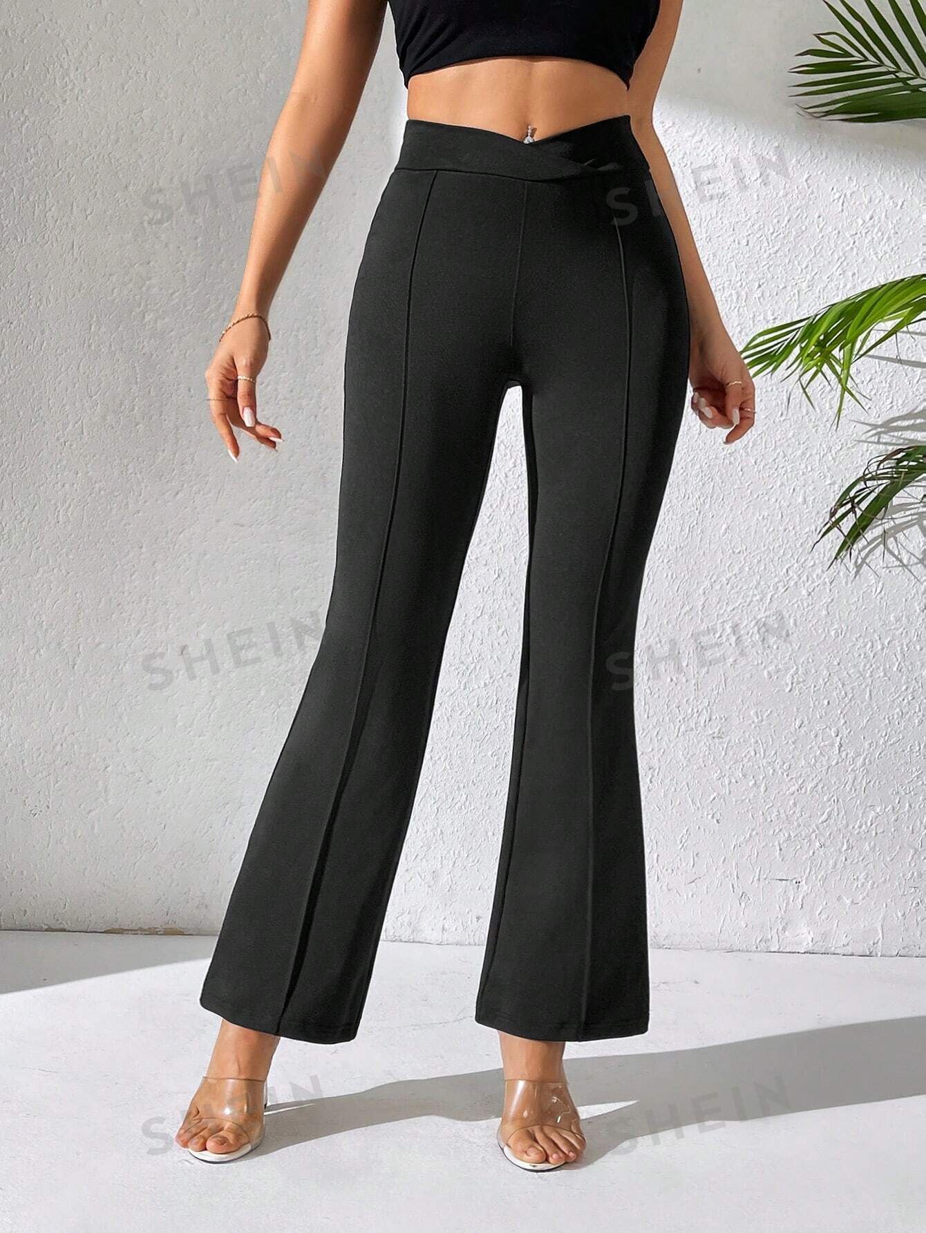 SHEIN PETITE Women's Solid Color Flared Pants | SHEIN