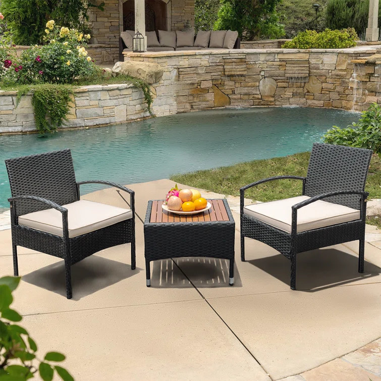 Patio Outdoor Conversation Set Metal 2 - Person Seating Group with Cushions (Set of 3) | Wayfair North America