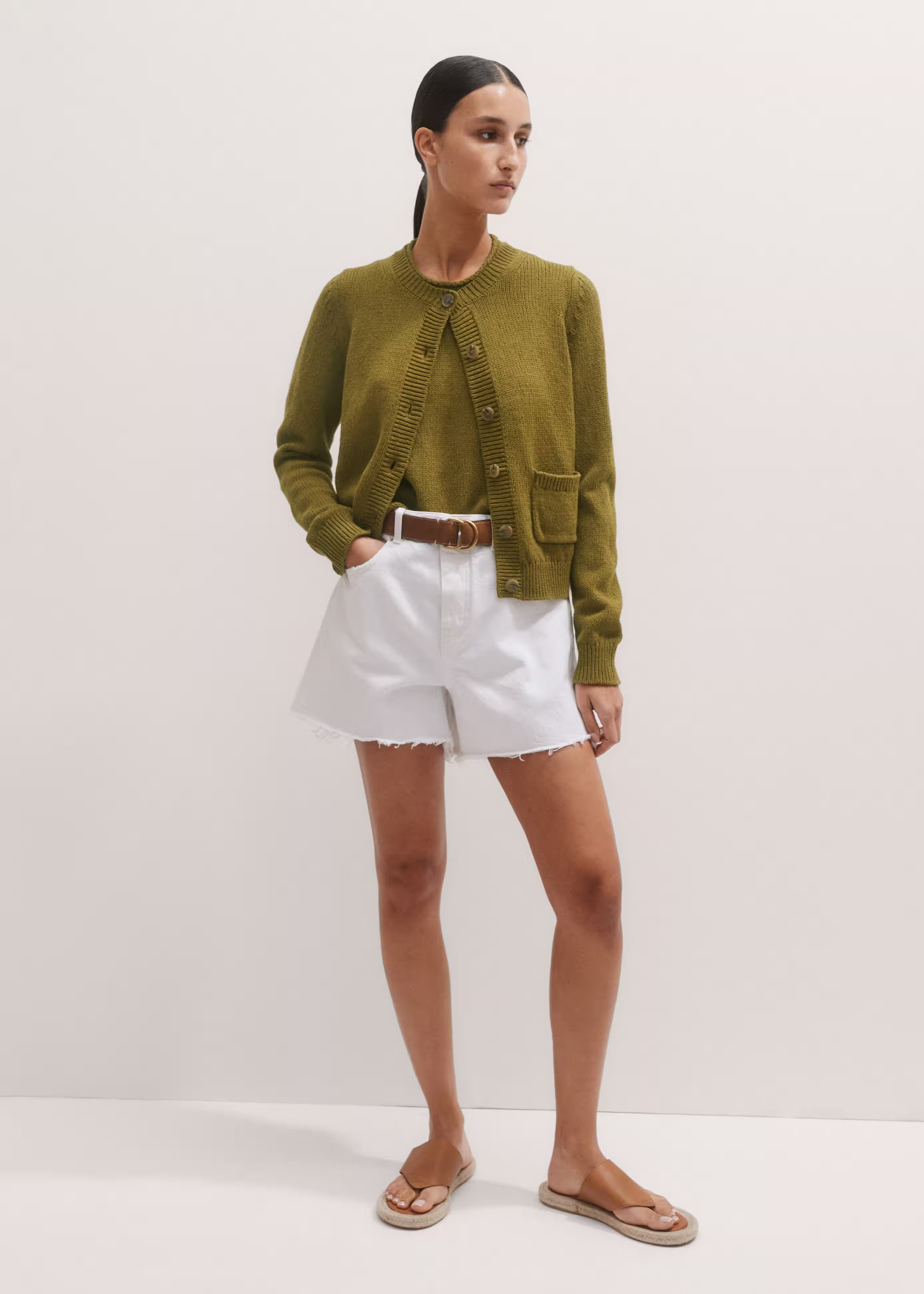 Women's Olive Green Chunky Knit Vest | ME+EM | ME+EM Global (Excluding US)