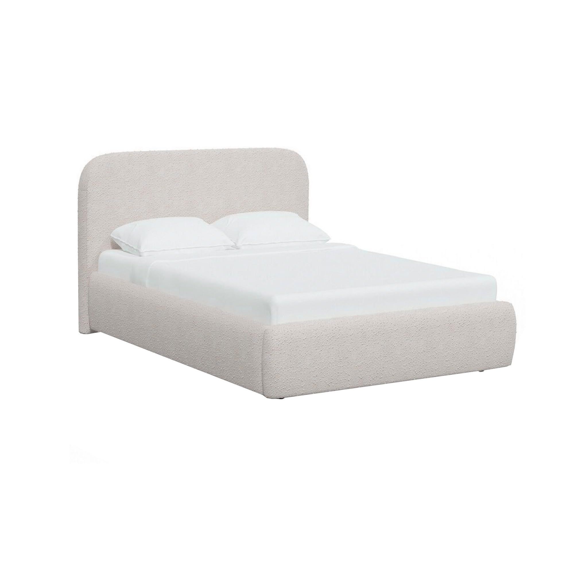 Benjara Ziya Queen Size Bed, Cream Boucle Fabric Upholstery, Curved Panel Headboard | Amazon (US)