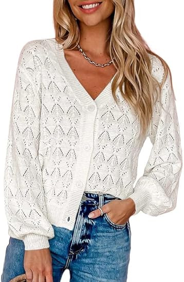 Dokotoo Cropped Cardigan Sweaters for Women Long Sleeve Crochet Knit Shrug Open Front V-Neck Butt... | Amazon (US)