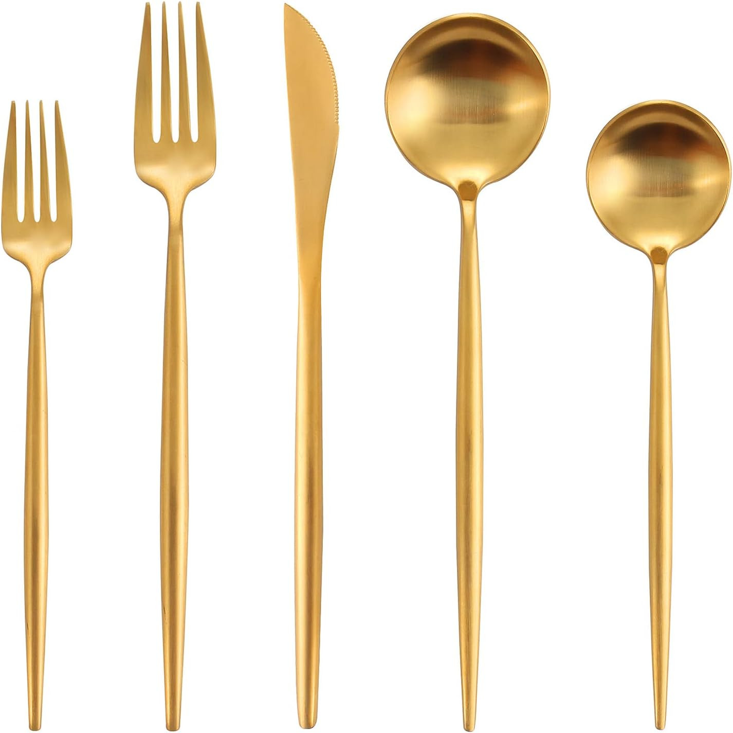 Matte Gold Silverware Set for 4, IBIILII JEFF 20 Pieces Stainless Steel Flatware Set，Kitchen Utensil | Amazon (US)