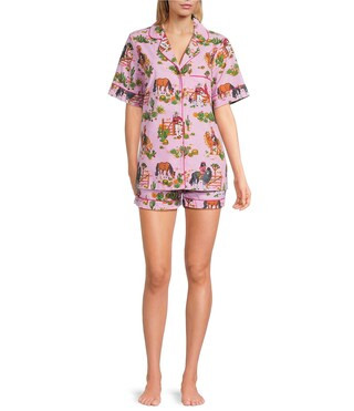 x Barbie Western Barbie Print Organic Cotton Short Sleeve Notch Collar Woven Shorty Pajama Set | Dillard's