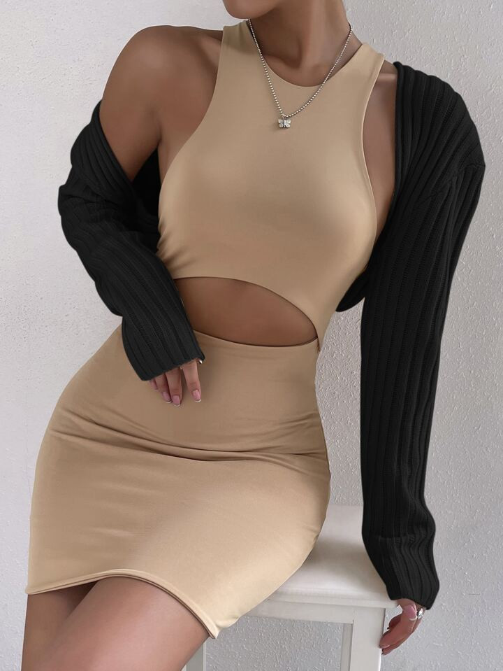 SHEIN Privé Ribbed Knit Drop Shoulder Crop Cardigan | SHEIN