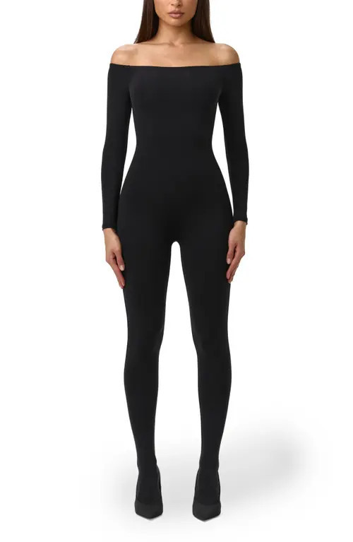 Naked Wardrobe Naked Off-Shoulder Closed Toe Jumpsuit in Black at Nordstrom, Size Small | Nordstrom