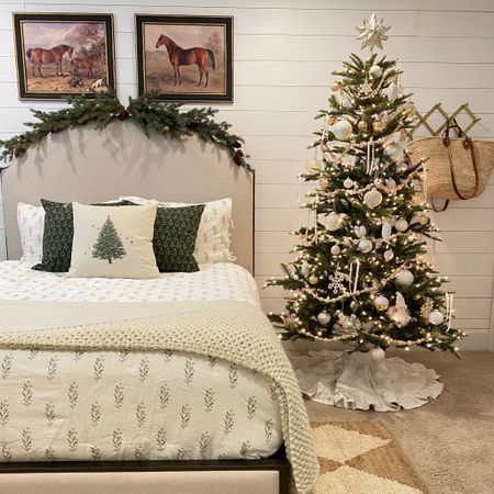 Our neutral European farmhouse inspired bedroom at Christmastime featuring white, gold, silver, and green.

#LTKSeasonal #LTKHoliday #LTKhome