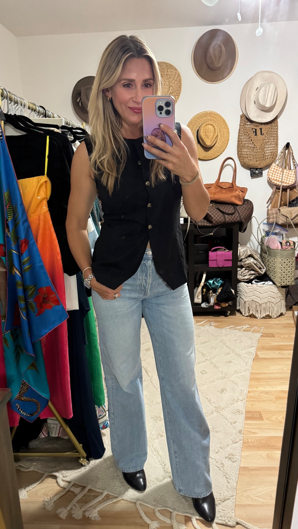 This vest is Peppermayo and sold out but I linked a ton of similar options. I paired it with my favorite jeans 👖 These jeans run slightly large but the fit is perfection. Wearing a 27 in the jeans. 

#LTKStyleTip #LTKFindsUnder100 #LTKWorkwear