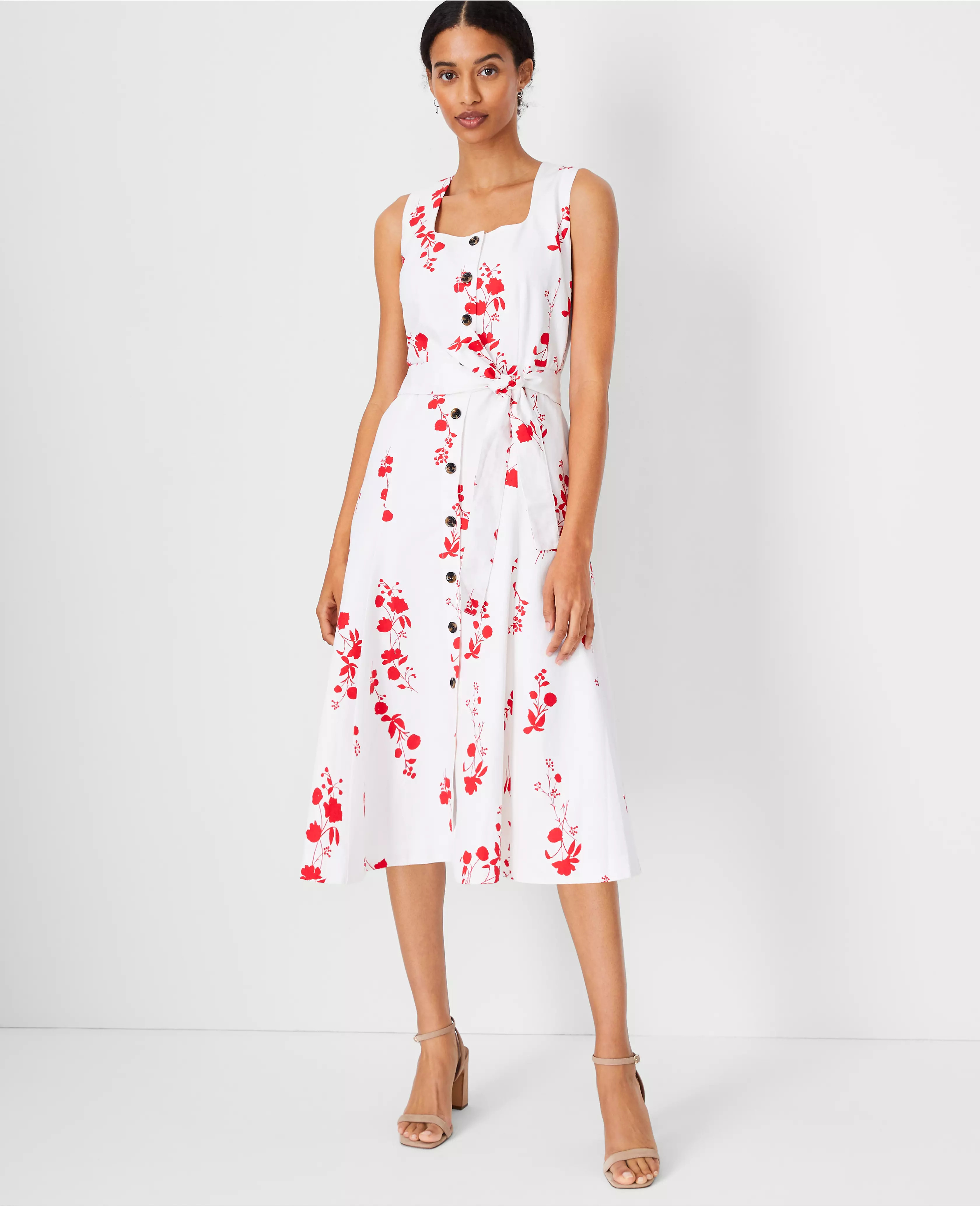 Floral Button Flare Dress | Ann Taylor (US)