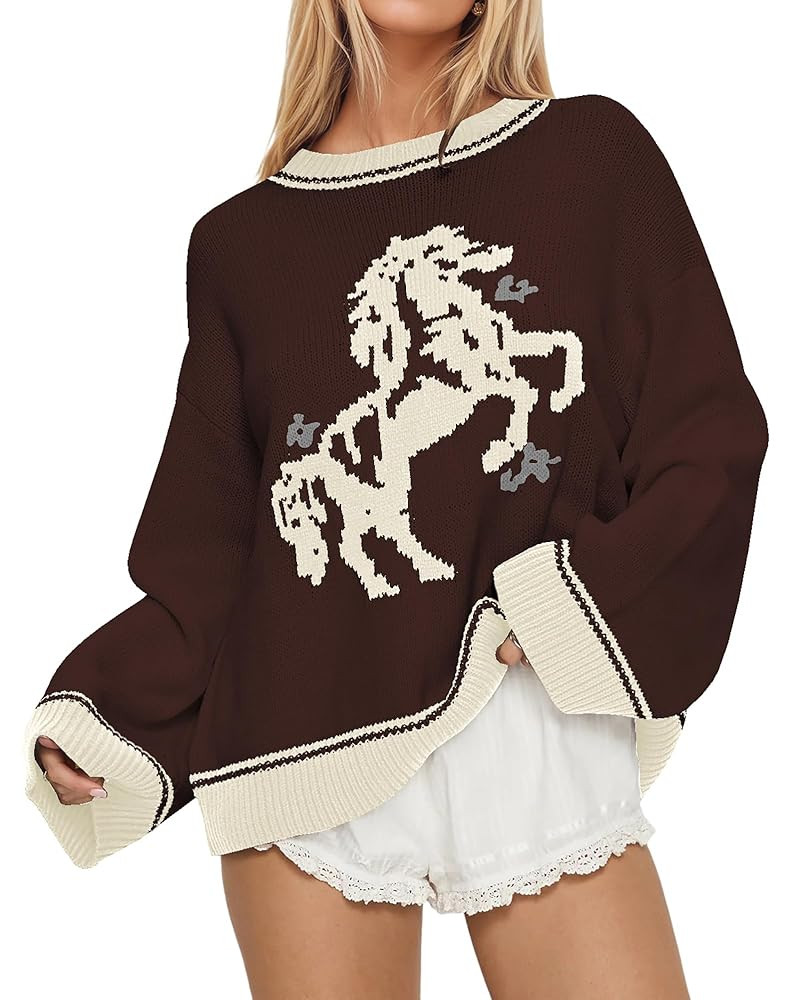 Ythomm Womens Horse Graphic Sweaters Crew Neck Oversized Y2k Pullover Sweater Fall Long Sleeve Ri... | Amazon (US)