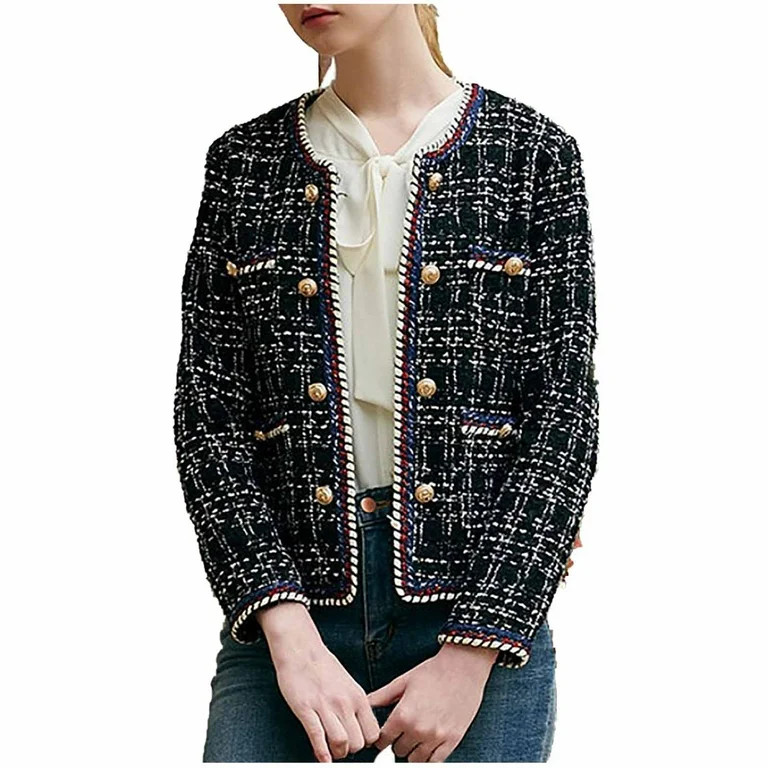 MIARHB Women Autumn And Winter Fashion Lattice Double Breasted Tweed Plus Size Coat | Walmart (US)