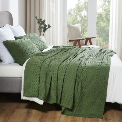 Olive Green Waffle Weave Cotton King Blanket - 108x90 - Lightweight Bed & Sofa Cover - VHC Brands | Target