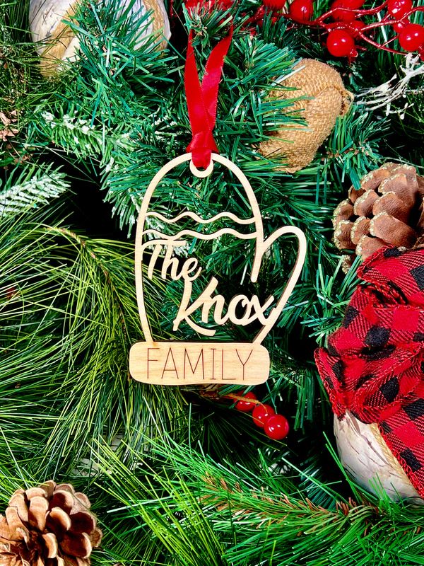 Custom Name Wood Mitten Ornament - Family Name | Sunny & Southern