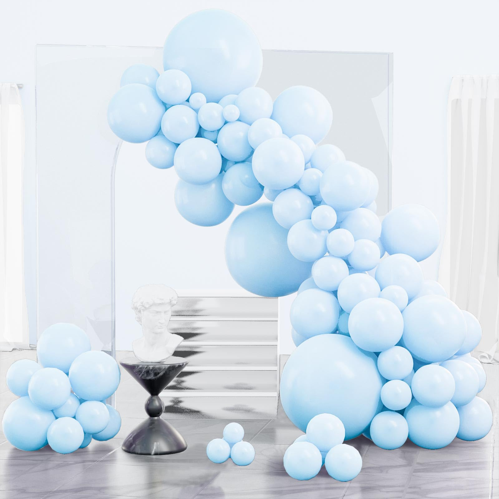 PartyWoo Baby Blue Balloons 123 pcs Light Different Sizes Pack of 18 12 10 5 Inch Pastel Blue Bal... | Amazon (US)
