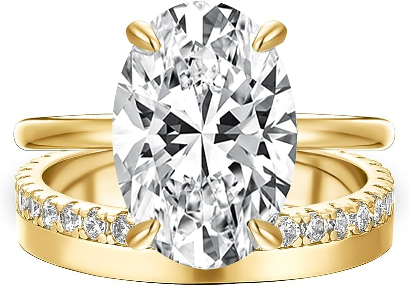 5.5ct 14K Golden Oval Wedding Ring Set for Women,2 Piece 925 Silver Matching Engagement Ring Set,... | Amazon (US)