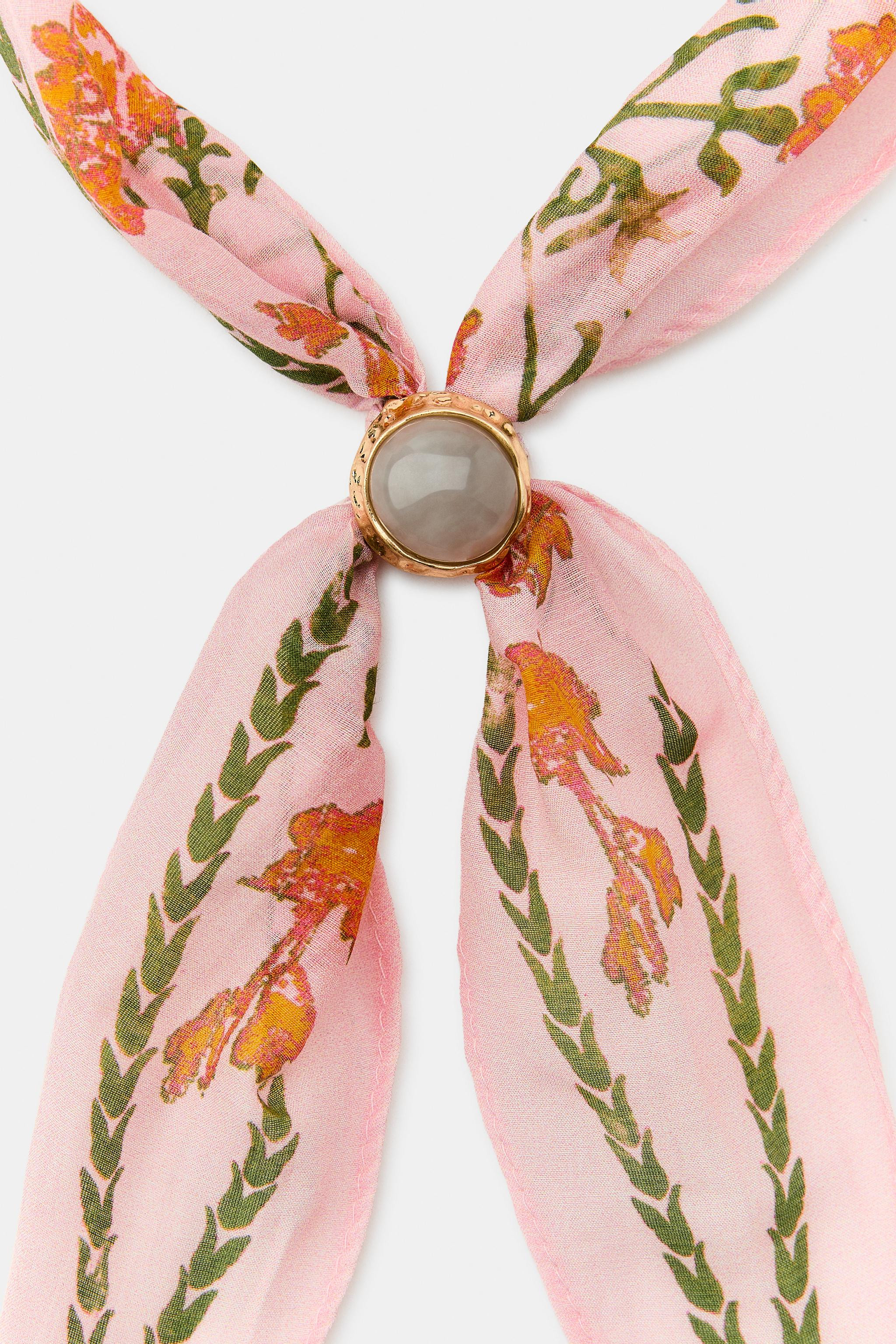 SILK BANDANA WITH STONE FLOWER PRINT | Zara UK