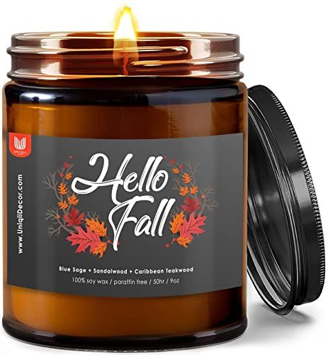 Hello Fall Candles - Blue Sage, Sandalwood & Caribbean Teakwood Candles - Fall Decor Candles, Aut... | Amazon (US)