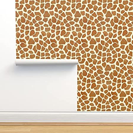 Spoonflower Peel and Stick Removable Wallpaper, Brown Animal Giraffe Pattern Hide Look African Safar | Amazon (US)