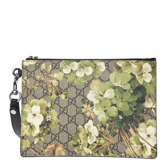 GUCCI GG Supreme Monogram Small Blooms Zip Pouch Green | Fashionphile