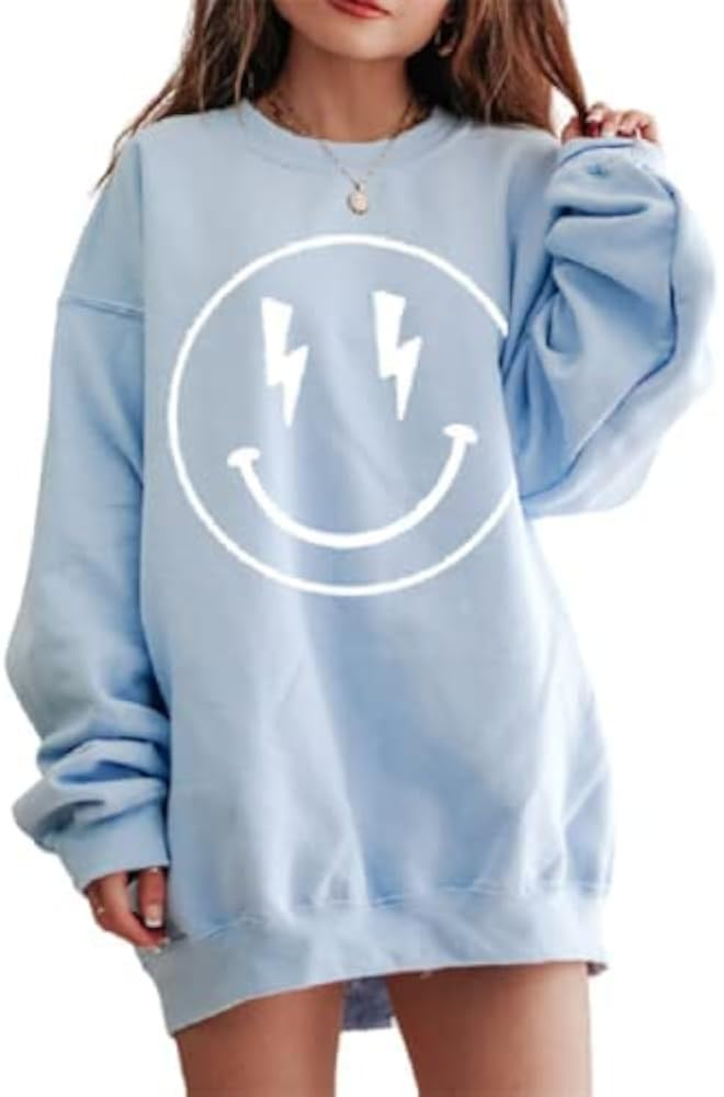 Smiley Lightning Bolt Sweatshirt, Happy Face Sweatshirt, Smiley Preppy Sweatshirt, Smile Face Aesthe | Amazon (US)
