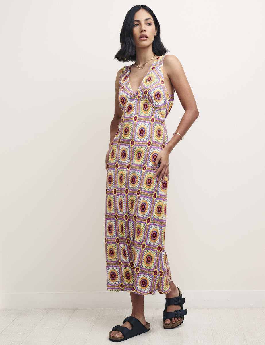 Fearne Cotton Sunflower Crochet Print Helena Midi Dress | Nobody's Child