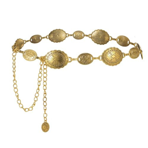 YooAi Western Chain Belt Vintage Concho Cowgirl Waist Chain Belt for Women Dresses Jeans Adjustable B-Gold 56 L | Amazon (US)