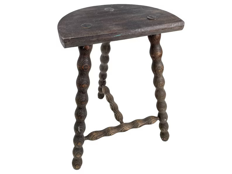 Vintage French Stool Chair Seat Wooden Milking Kitchen Table Farm D Shaped Seat Braced Plant Rest... | Etsy (US)