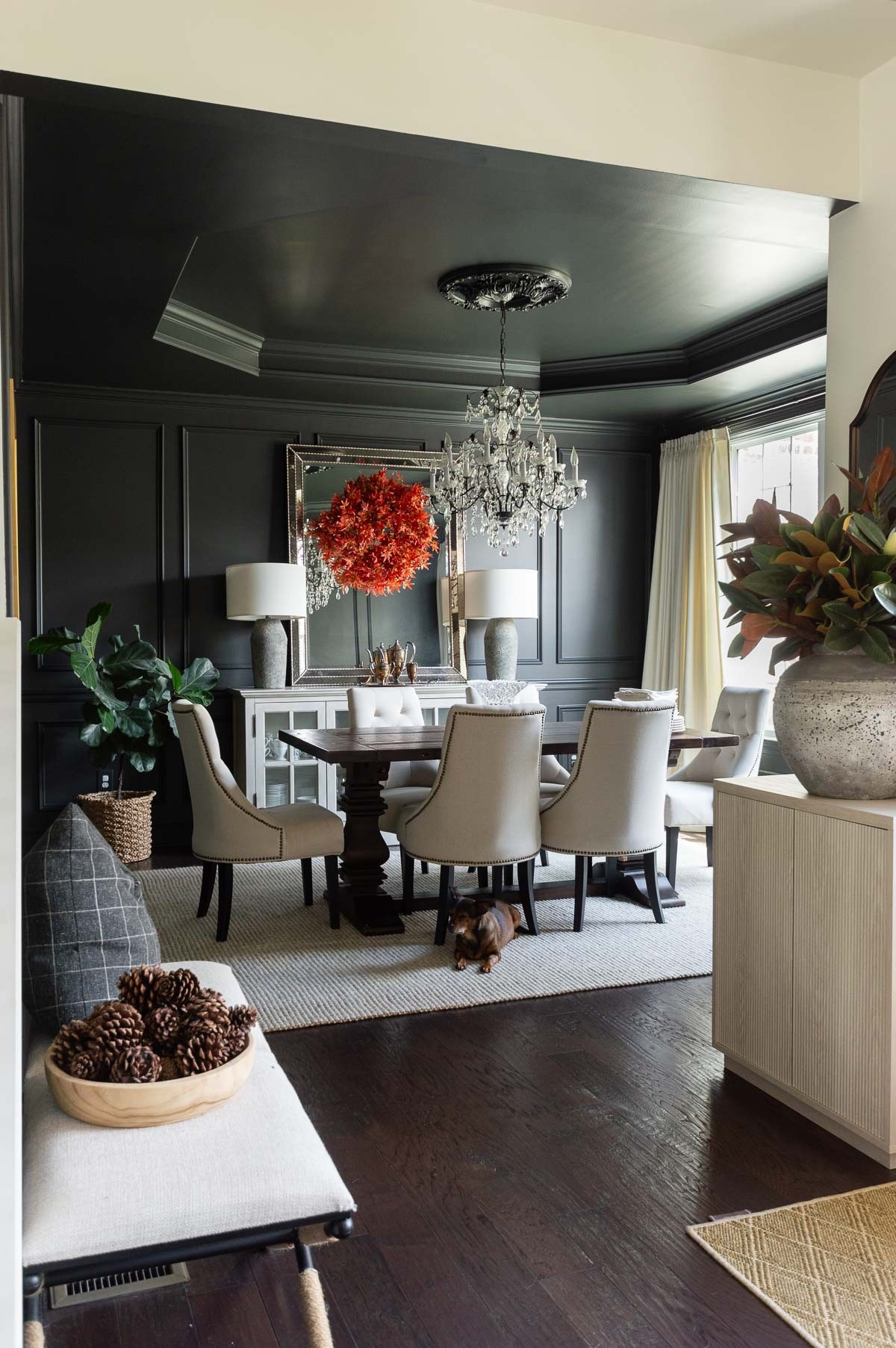This red maple leaf makes a statement against the black Iron Ore walls in my dining room. It’s the perfect addition for the season and the leaf quality is great! fall decor fall wreath foliage wreath dining room decor cement lamps crystal chandelier dining chairs dining table Wayfair find

#LTKHome #LTKStyleTip #LTKSeasonal